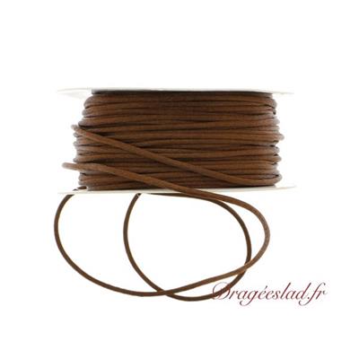 Cordelette satin chocolat ruban contenant dragées baptême Dragéeslad